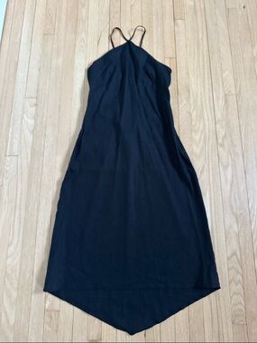 BCBG Max Azria black linen blend high low back lace up dress size 4